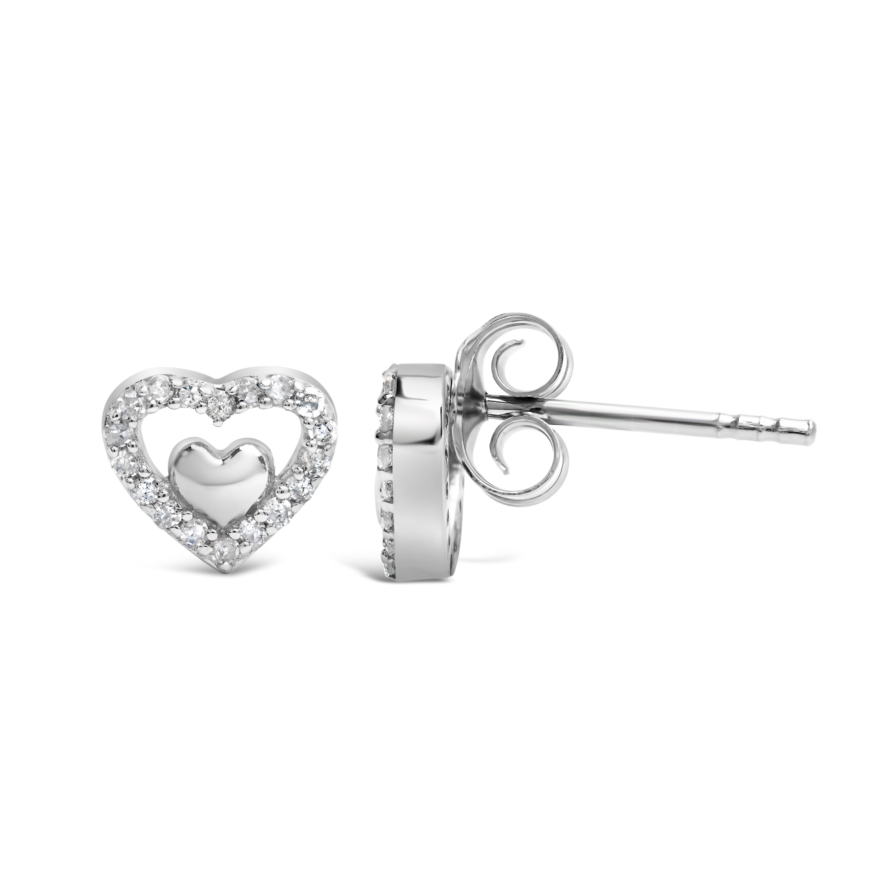925 Sterling Silver 1/6 Cttw Diamond Open Double Heart Stud Earrings (I-J Color, I3 Clarity) by Bids.com