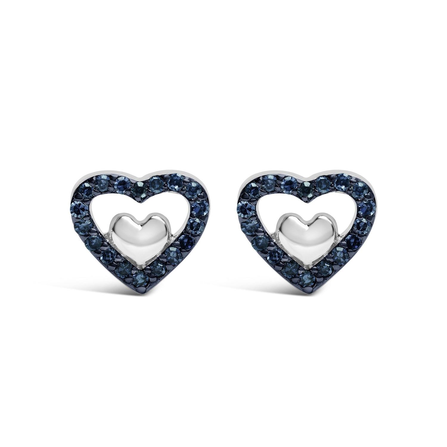925 Sterling Silver 1/6 Cttw Diamond Open Double Heart Stud Earrings (I-J Color, I3 Clarity) by Bids.com
