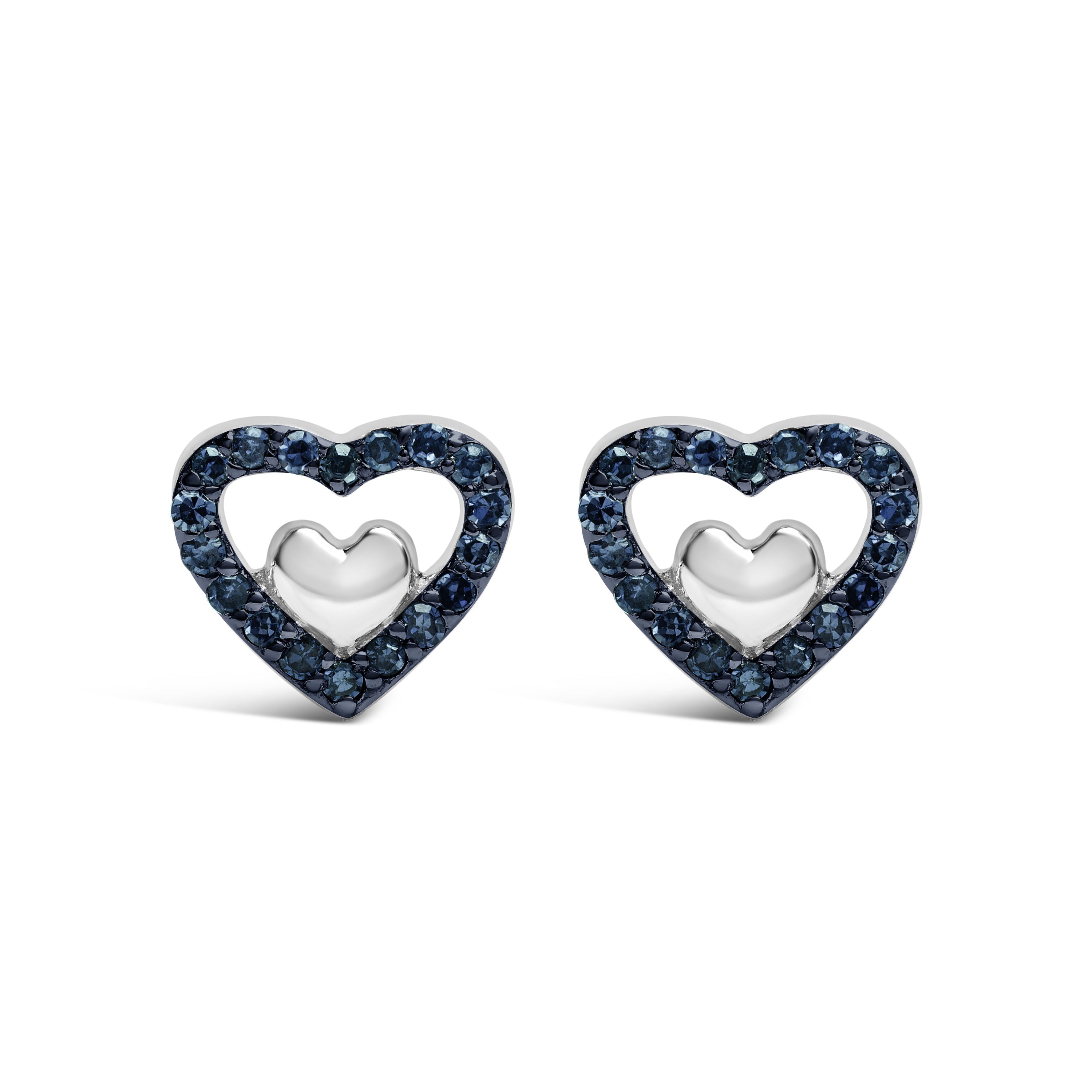 925 Sterling Silver 1/6 Cttw Diamond Open Double Heart Stud Earrings (I-J Color, I3 Clarity) by Bids.com