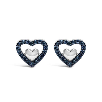 925 Sterling Silver 1/6 Cttw Diamond Open Double Heart Stud Earrings (I-J Color, I3 Clarity) by Bids.com