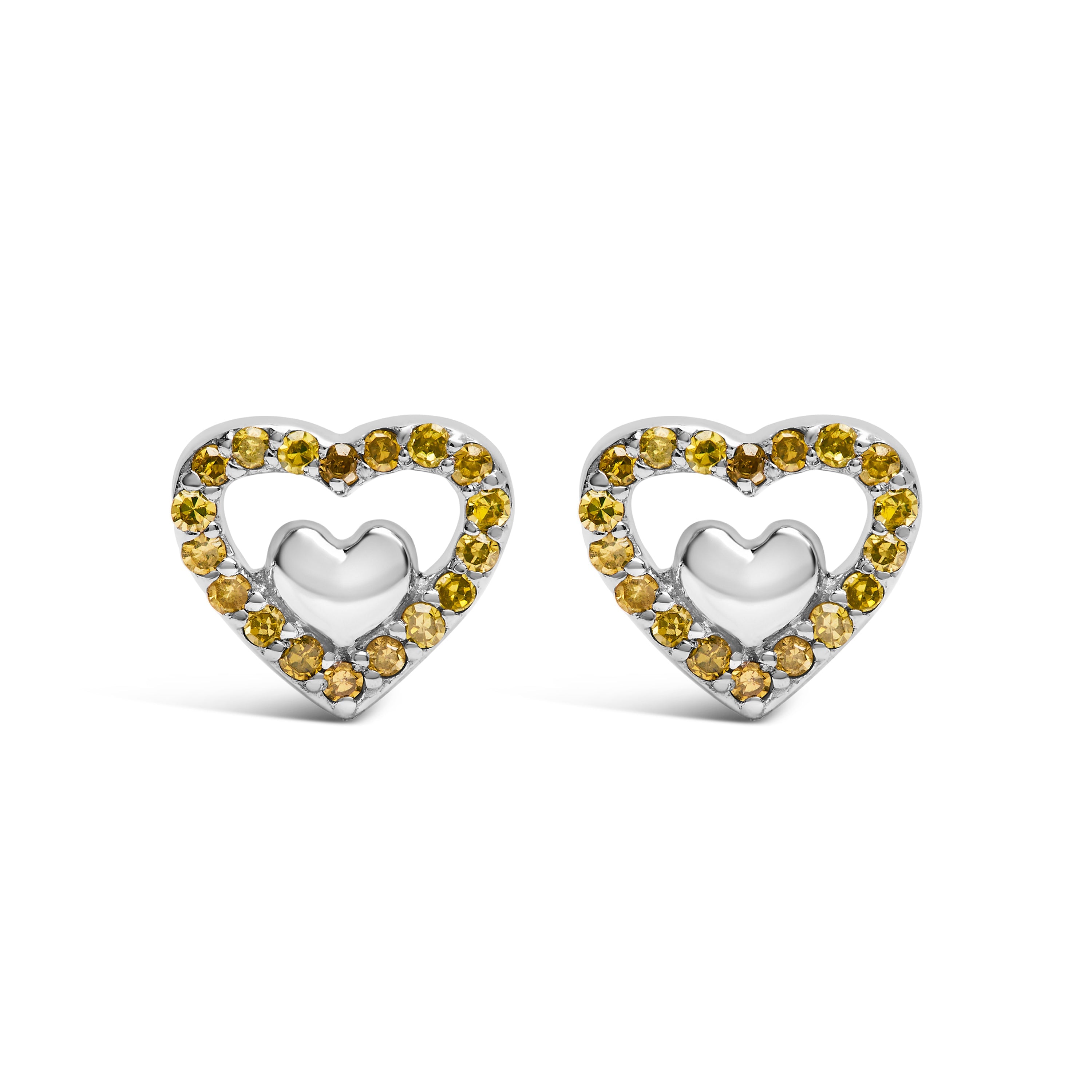 925 Sterling Silver 1/6 Cttw Diamond Open Double Heart Stud Earrings (I-J Color, I3 Clarity) by Bids.com