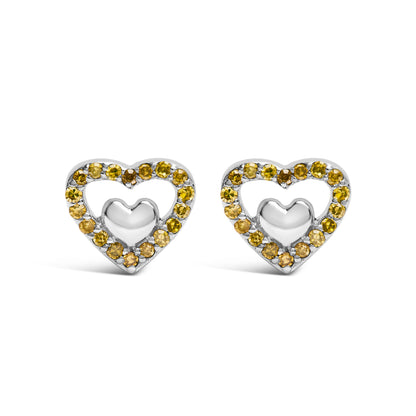 925 Sterling Silver 1/6 Cttw Diamond Open Double Heart Stud Earrings (I-J Color, I3 Clarity) by Bids.com