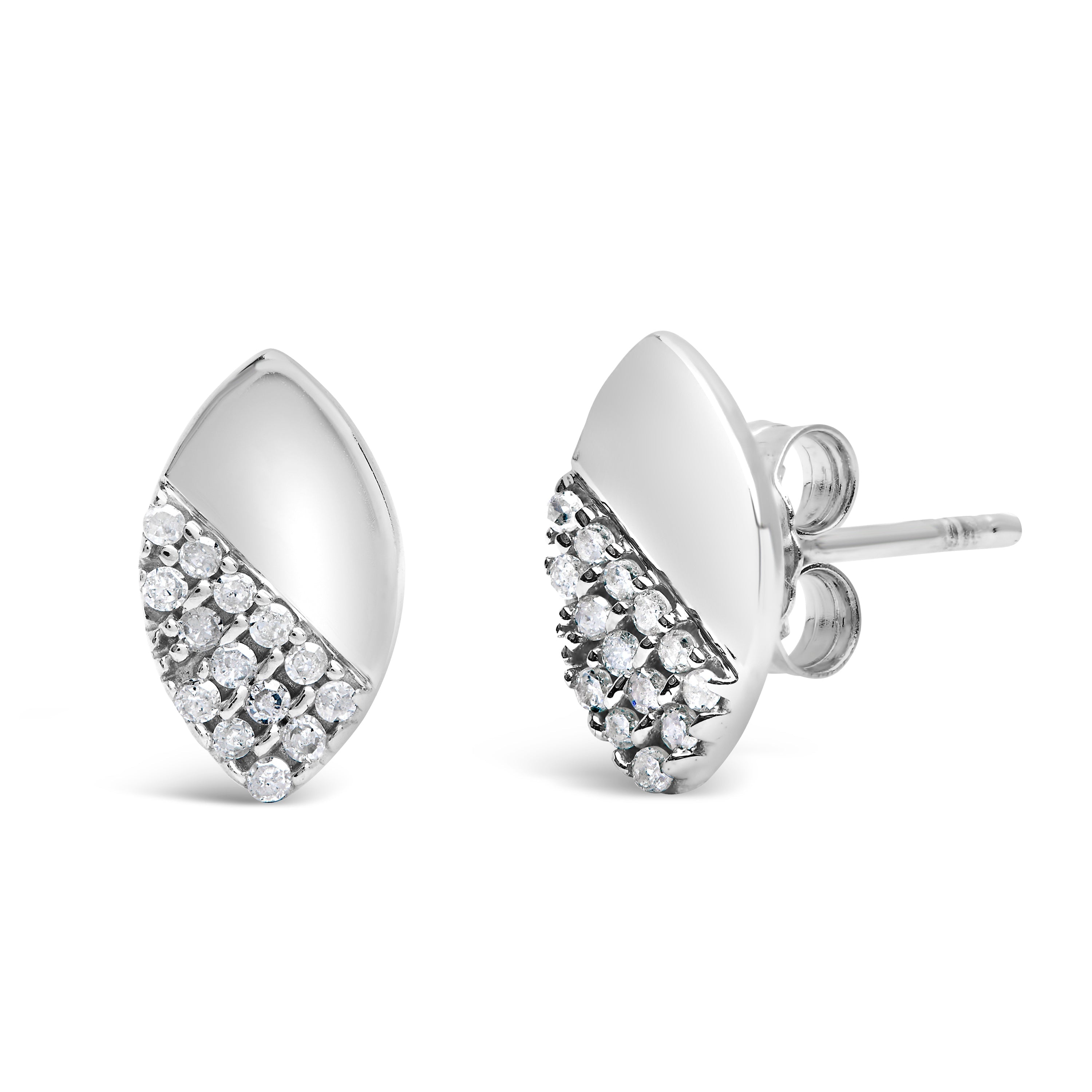 925 Sterling Silver 1/6 Cttw Diamond and Mirror Polish Pear Shape Stud Earrings (I-J Color, I2-I3 Clarity)  DestGlow