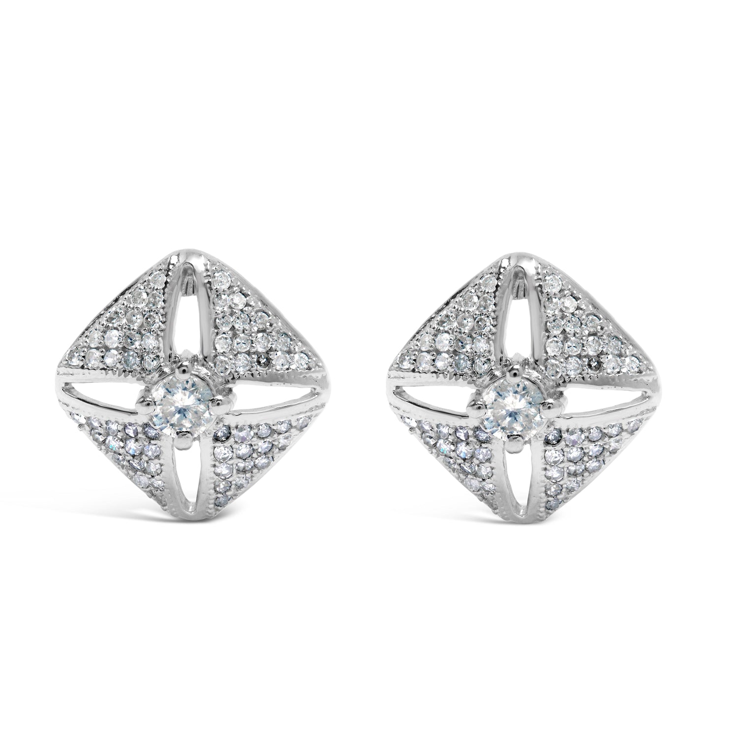 .925 Sterling Silver 1.0 Cttw Diamond Studded Rhombus Stud Earring (H-I Color, I2-I3 Clarity) by Bids.com