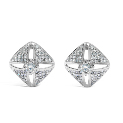 .925 Sterling Silver 1.0 Cttw Diamond Studded Rhombus Stud Earring (H-I Color, I2-I3 Clarity) by Bids.com