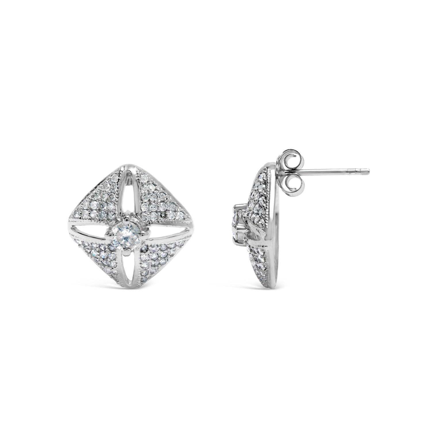 .925 Sterling Silver 1.0 Cttw Diamond Studded Rhombus Stud Earring (H-I Color, I2-I3 Clarity) by Bids.com