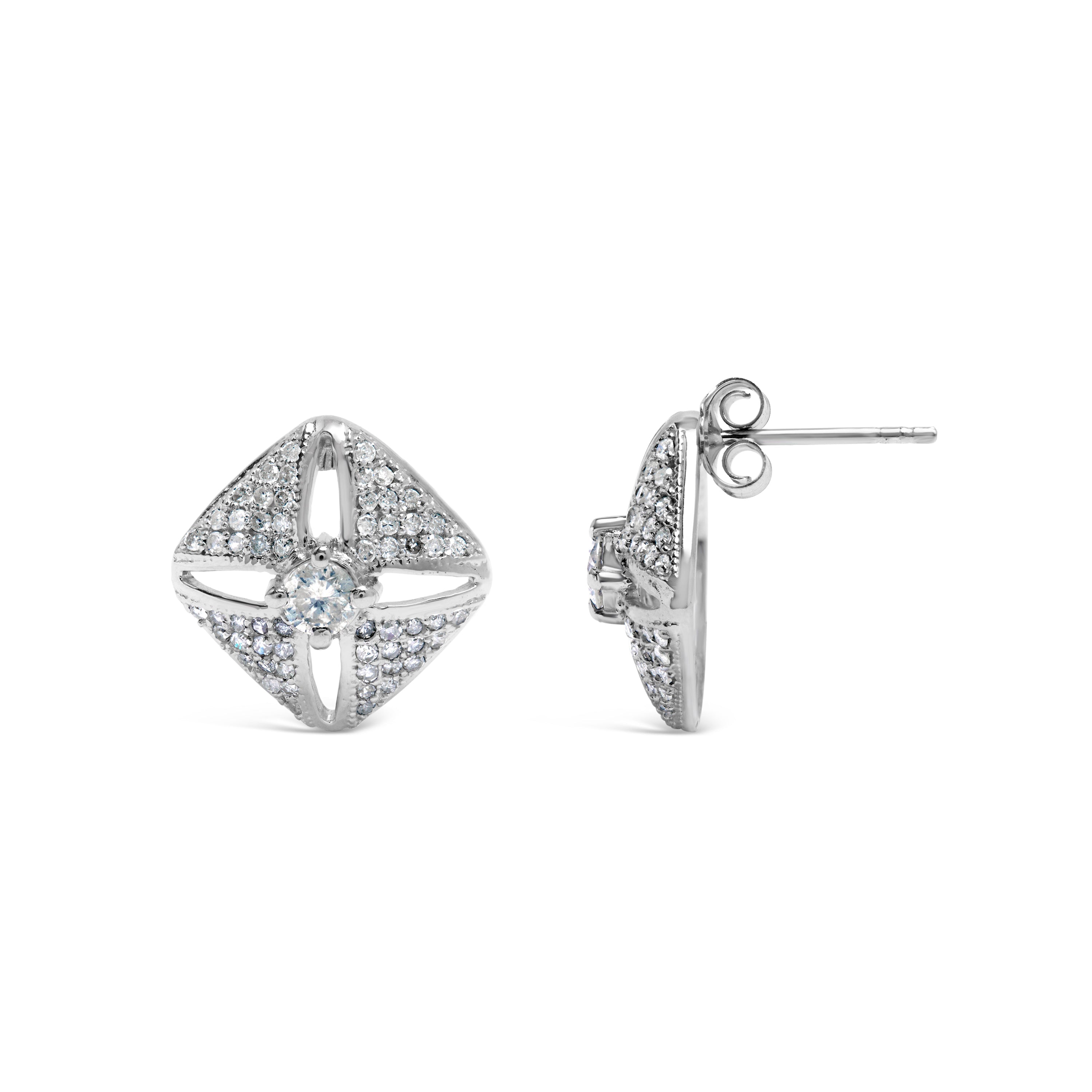 .925 Sterling Silver 1.0 Cttw Diamond Studded Rhombus Stud Earring (H-I Color, I2-I3 Clarity) by Bids.com