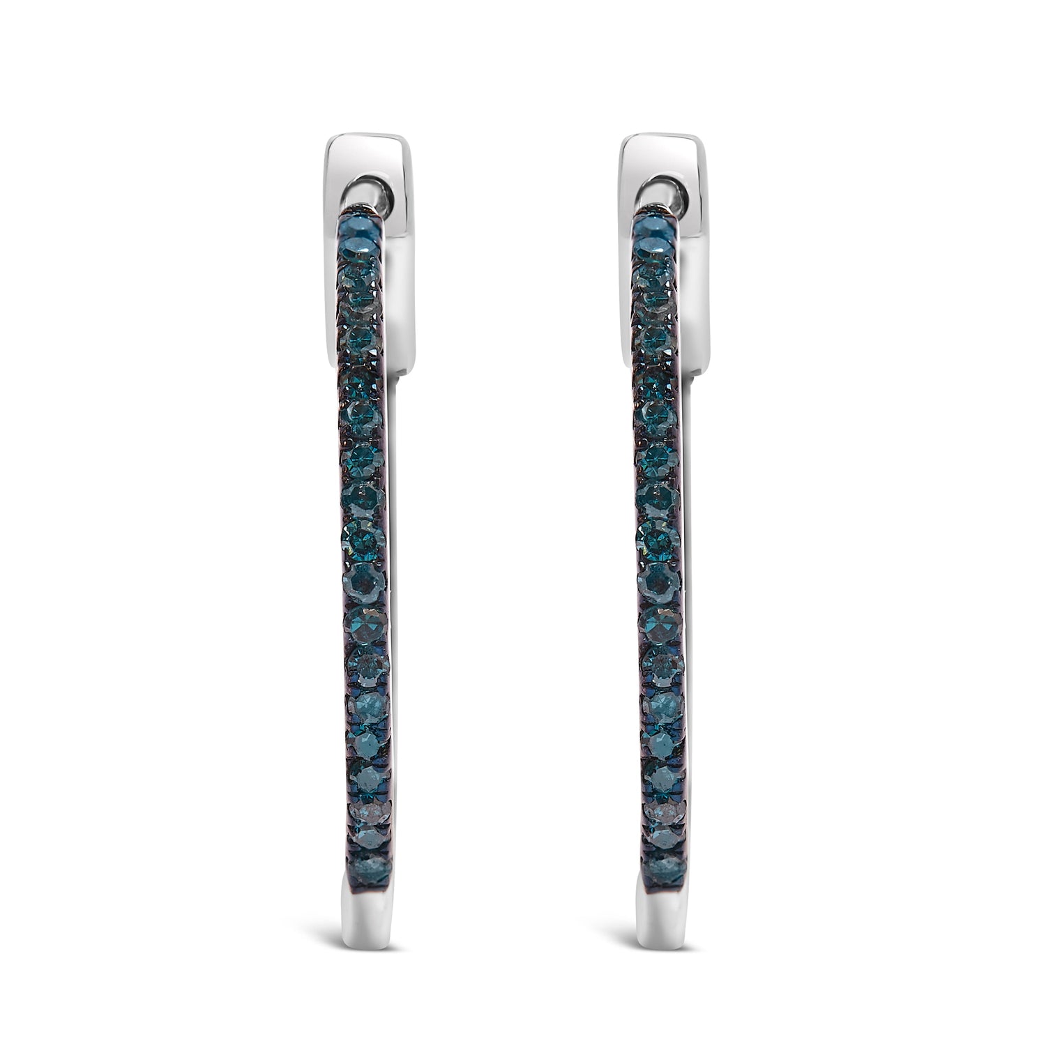 .925 Sterling Silver 1/3 Cttw Inside Out Blue Treated Diamond 1MM Wide Hoop Earrings (Blue Color, I2-I3 Clarity) by Bids.com