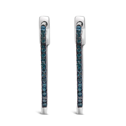 .925 Sterling Silver 1/3 Cttw Inside Out Blue Treated Diamond 1MM Wide Hoop Earrings (Blue Color, I2-I3 Clarity) by Bids.com