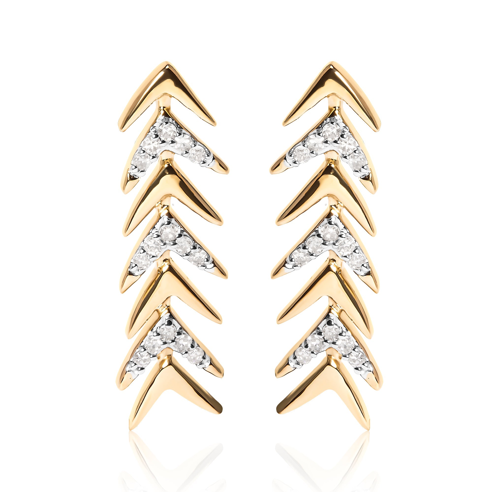 18K Yellow Gold Plated .925 Sterling Silver 1/5 Cttw Diamond Chevron Arrow Stud Earring (I-J Color, I2-I3 Clarity) by Bids.com