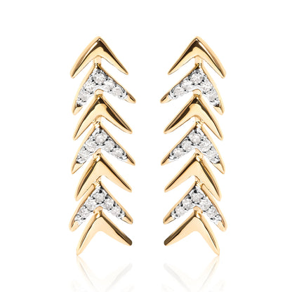 18K Yellow Gold Plated .925 Sterling Silver 1/5 Cttw Diamond Chevron Arrow Stud Earring (I-J Color, I2-I3 Clarity) by Bids.com