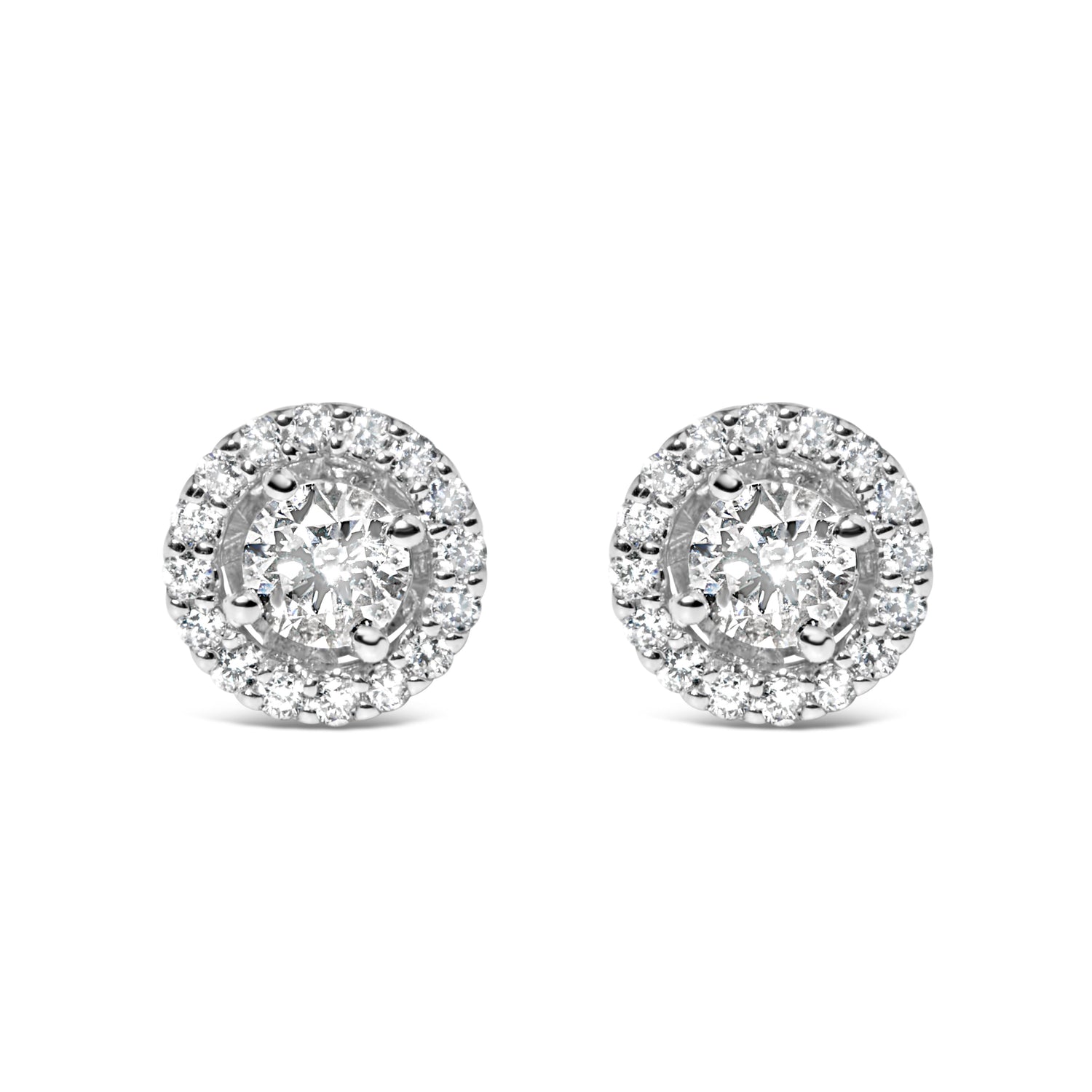 14K White Gold 3/4 Cttw Lab Grown Diamond Solitaire With Halo Stud Earrings (G-H Color, VS2-SI1 Clarity)  DestGlow