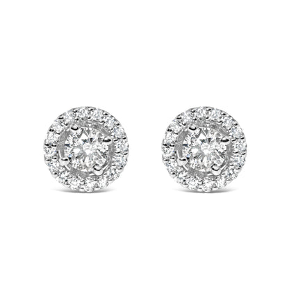 14K White Gold 3/4 Cttw Lab Grown Diamond Solitaire With Halo Stud Earrings (G-H Color, VS2-SI1 Clarity)  DestGlow