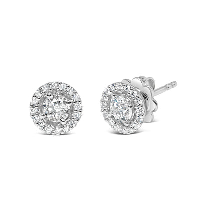 14K White Gold 3/4 Cttw Lab Grown Diamond Solitaire With Halo Stud Earrings (G-H Color, VS2-SI1 Clarity)  DestGlow