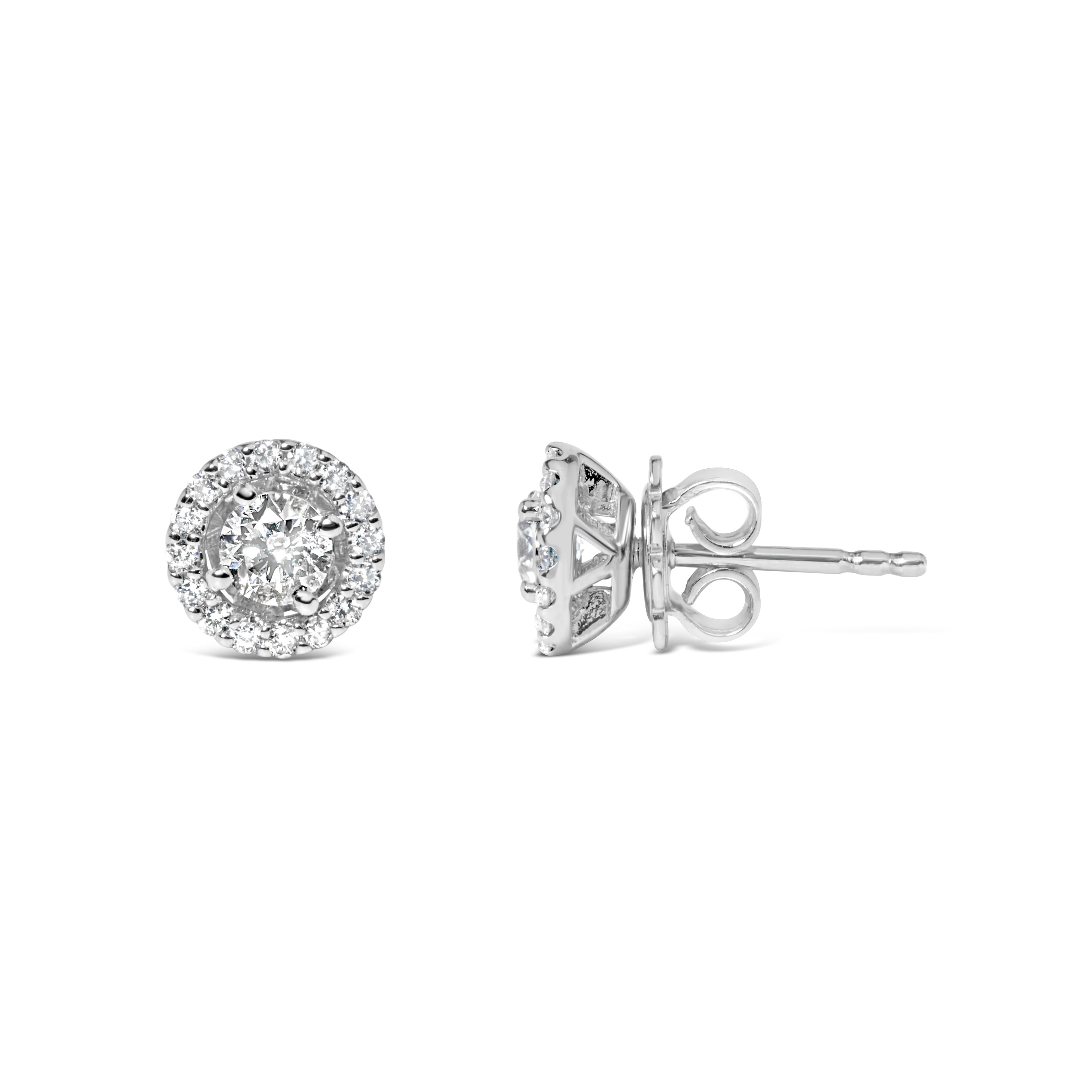 14K White Gold 3/4 Cttw Lab Grown Diamond Solitaire With Halo Stud Earrings (G-H Color, VS2-SI1 Clarity)  DestGlow