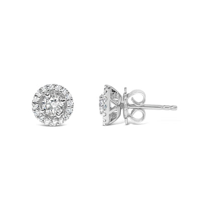 14K White Gold 3/4 Cttw Lab Grown Diamond Solitaire With Halo Stud Earrings (G-H Color, VS2-SI1 Clarity)  DestGlow