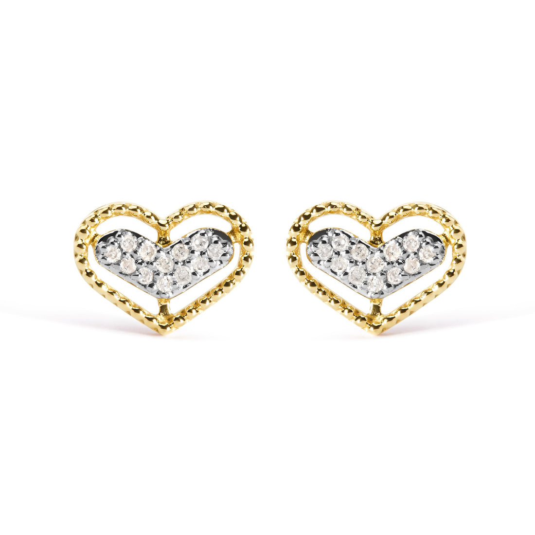 10K Yellow Gold 1/10 Cttw Diamond Heart and Beaded Halo Stud Earrings (I-J Color, I1-I2 Clarity) by Bids.com