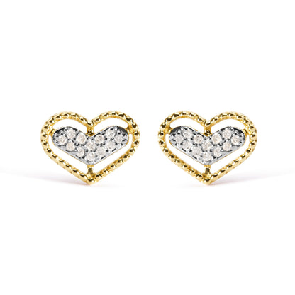 10K Yellow Gold 1/10 Cttw Diamond Heart and Beaded Halo Stud Earrings (I-J Color, I1-I2 Clarity) by Bids.com