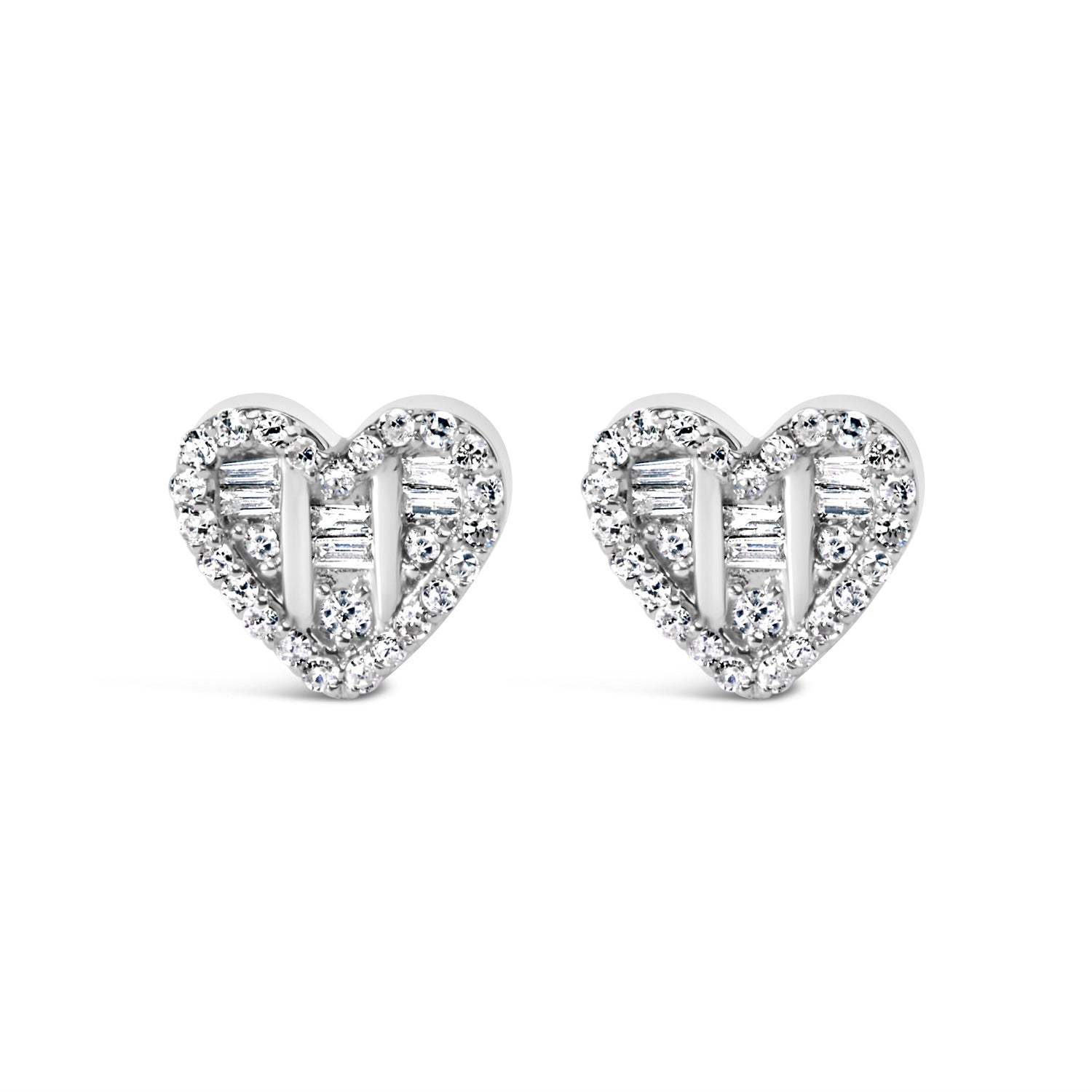 14K Yellow Gold Plated .925 Sterling Silver 1/2 Cttw Round and Baguette Diamond Composite Heart Shaped Stud Earring (I-J Color, SI2-I1 Clarity) by Bids.com