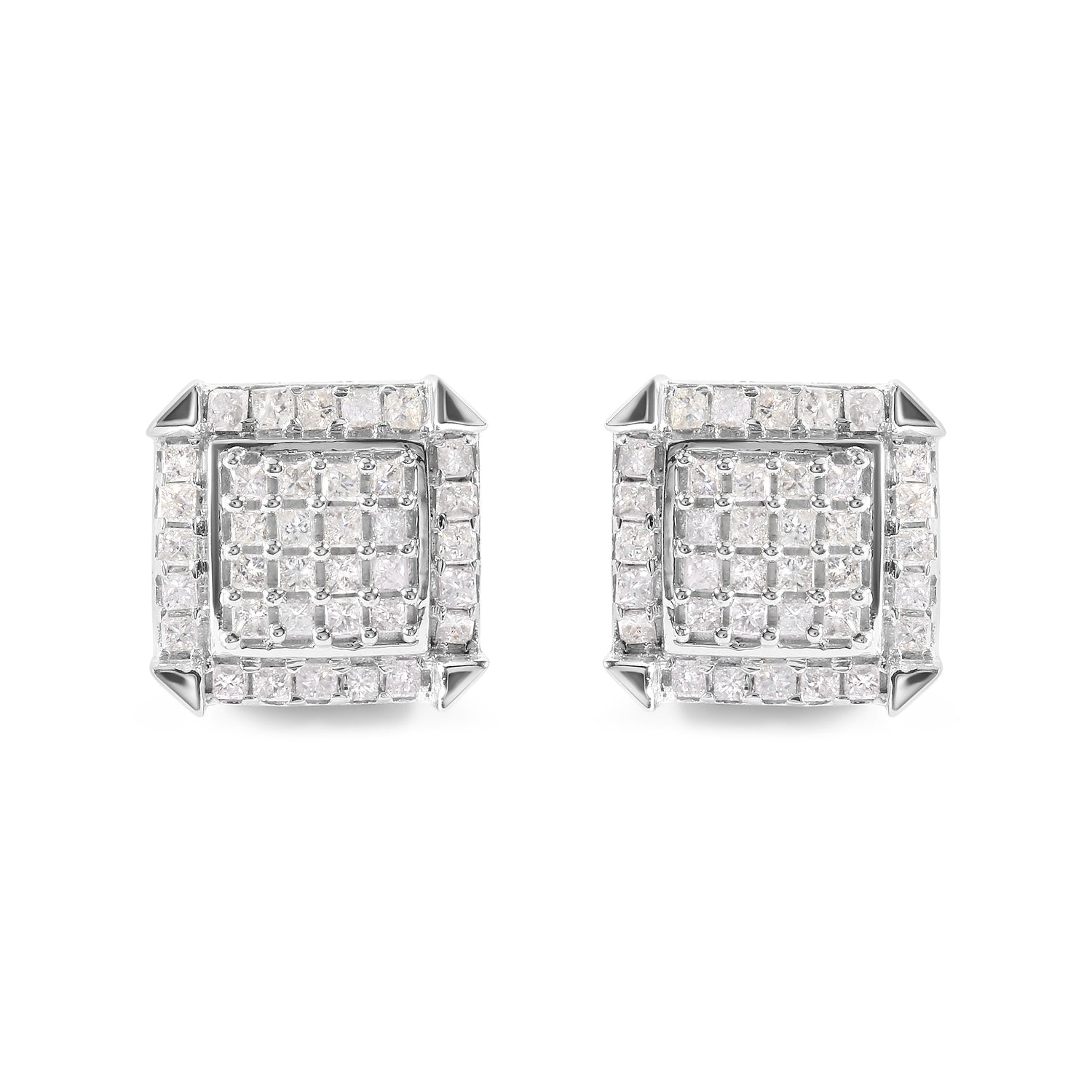 10K White Gold 1 1/10 Cttw Princess Diamond Composite and Halo Stud Earrings (I-J Color, I1-I2 Clarity) by Bids.com