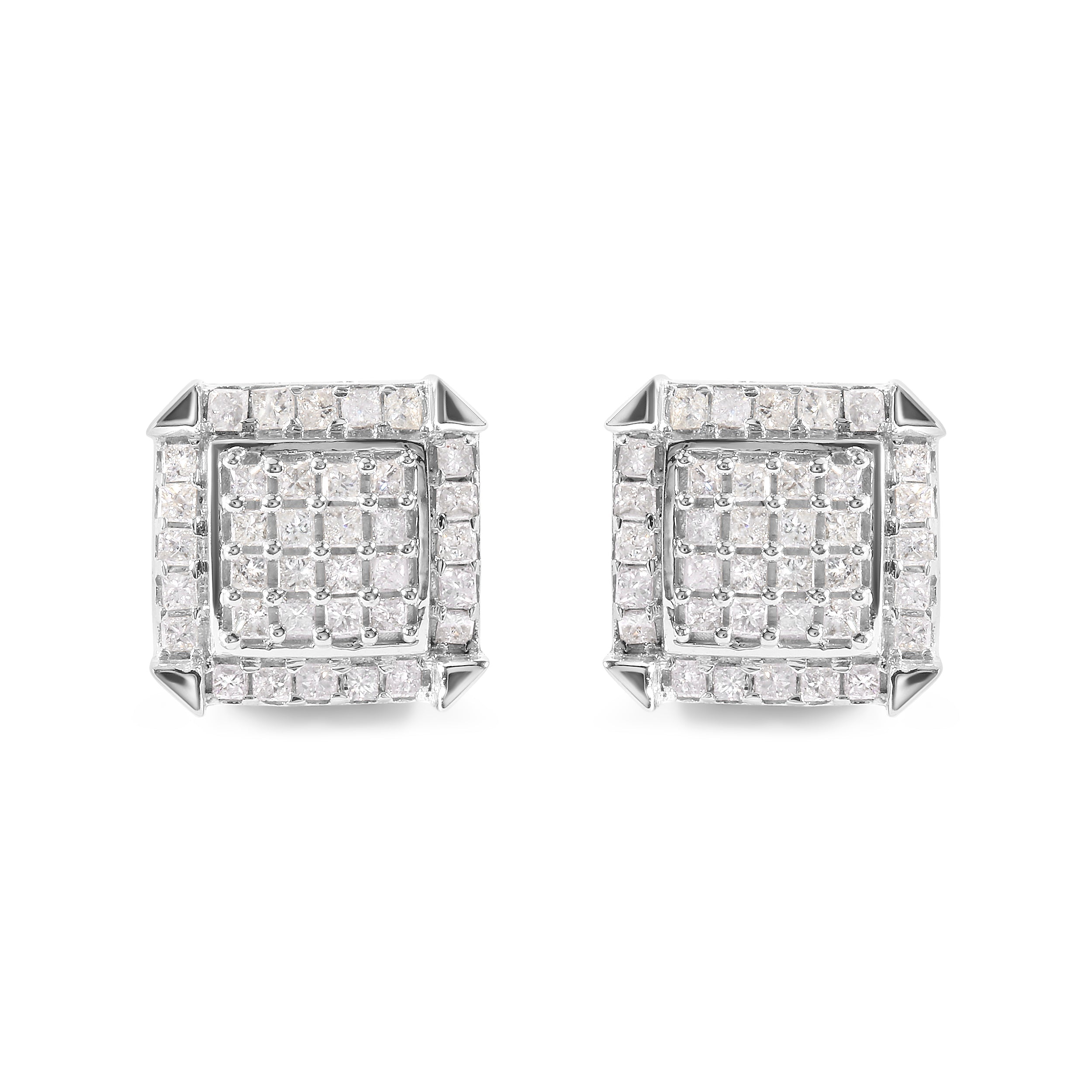 10K White Gold 1 1/10 Cttw Princess Diamond Composite and Halo Stud Earrings (I-J Color, I1-I2 Clarity) by Bids.com
