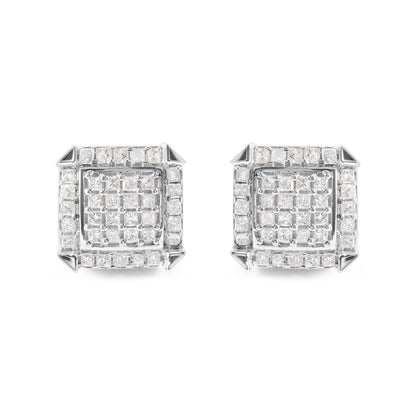 10K White Gold 1 1/10 Cttw Princess Diamond Composite and Halo Stud Earrings (I-J Color, I1-I2 Clarity) by Bids.com