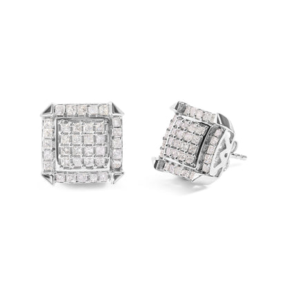 10K White Gold 1 1/10 Cttw Princess Diamond Composite and Halo Stud Earrings (I-J Color, I1-I2 Clarity) by Bids.com