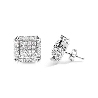 10K White Gold 1 1/10 Cttw Princess Diamond Composite and Halo Stud Earrings (I-J Color, I1-I2 Clarity) by Bids.com
