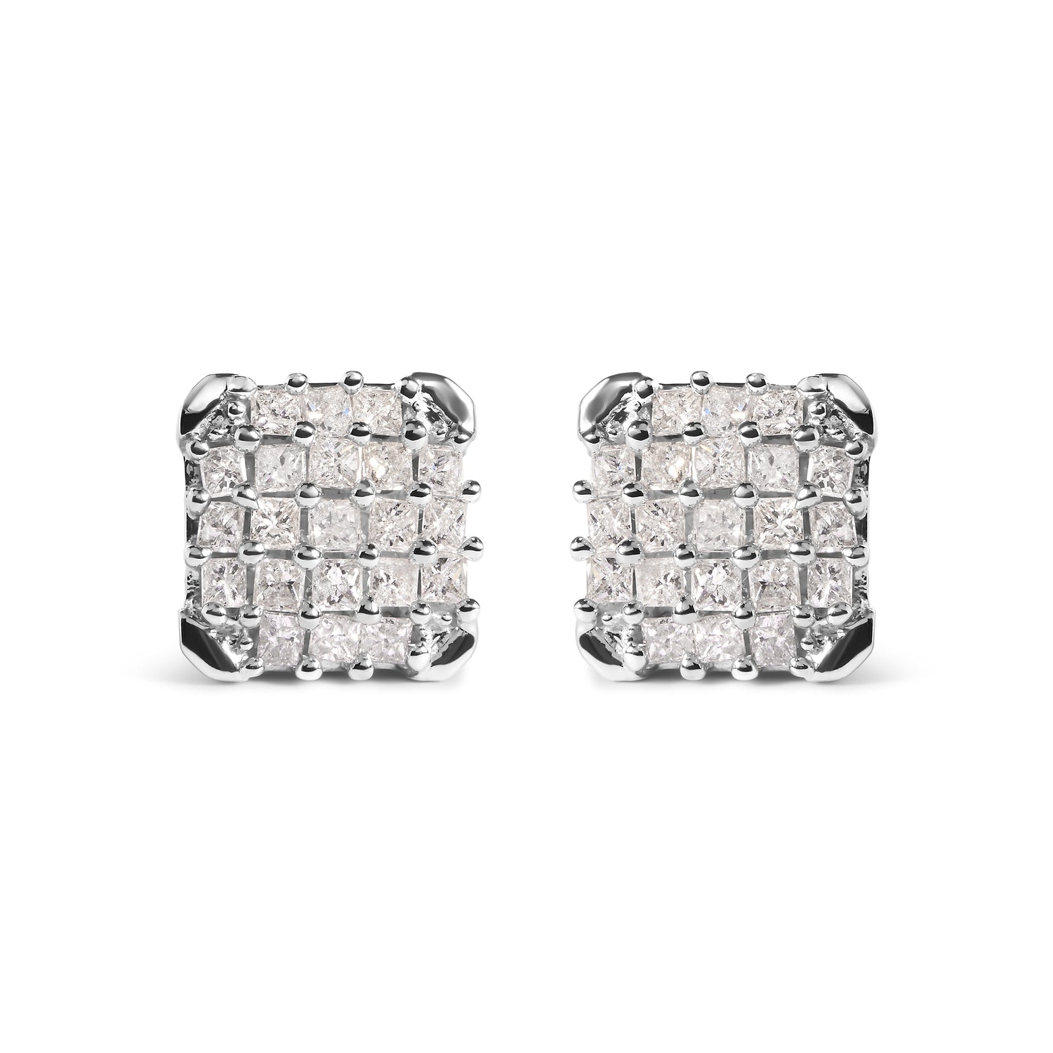 10K White Gold 3/4 Cttw Princess Diamond Composite Open Frame Stud Earrings (I-J Color, I1-I2 Clarity) by Bids.com