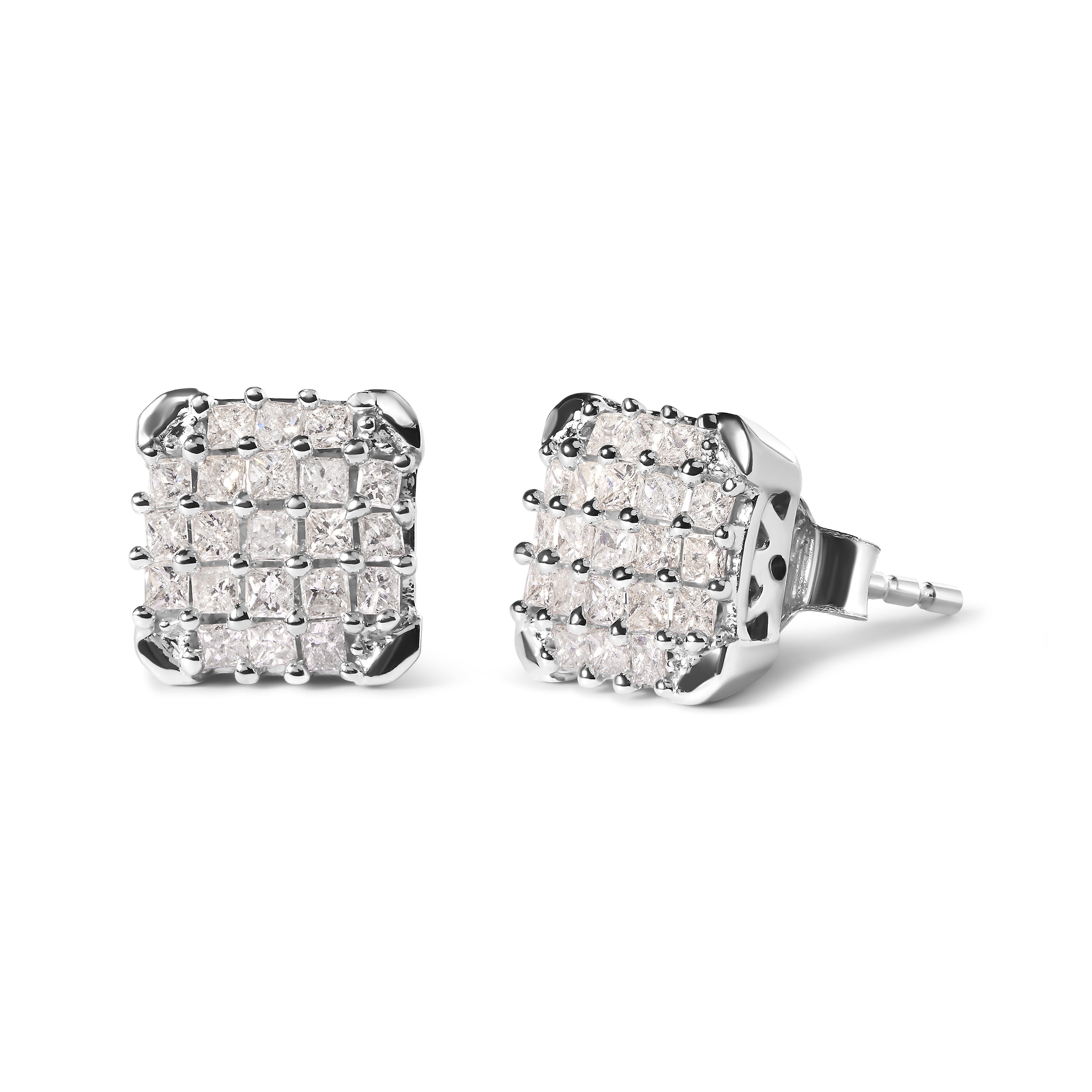 10K White Gold 3/4 Cttw Princess Diamond Composite Open Frame Stud Earrings (I-J Color, I1-I2 Clarity) by Bids.com