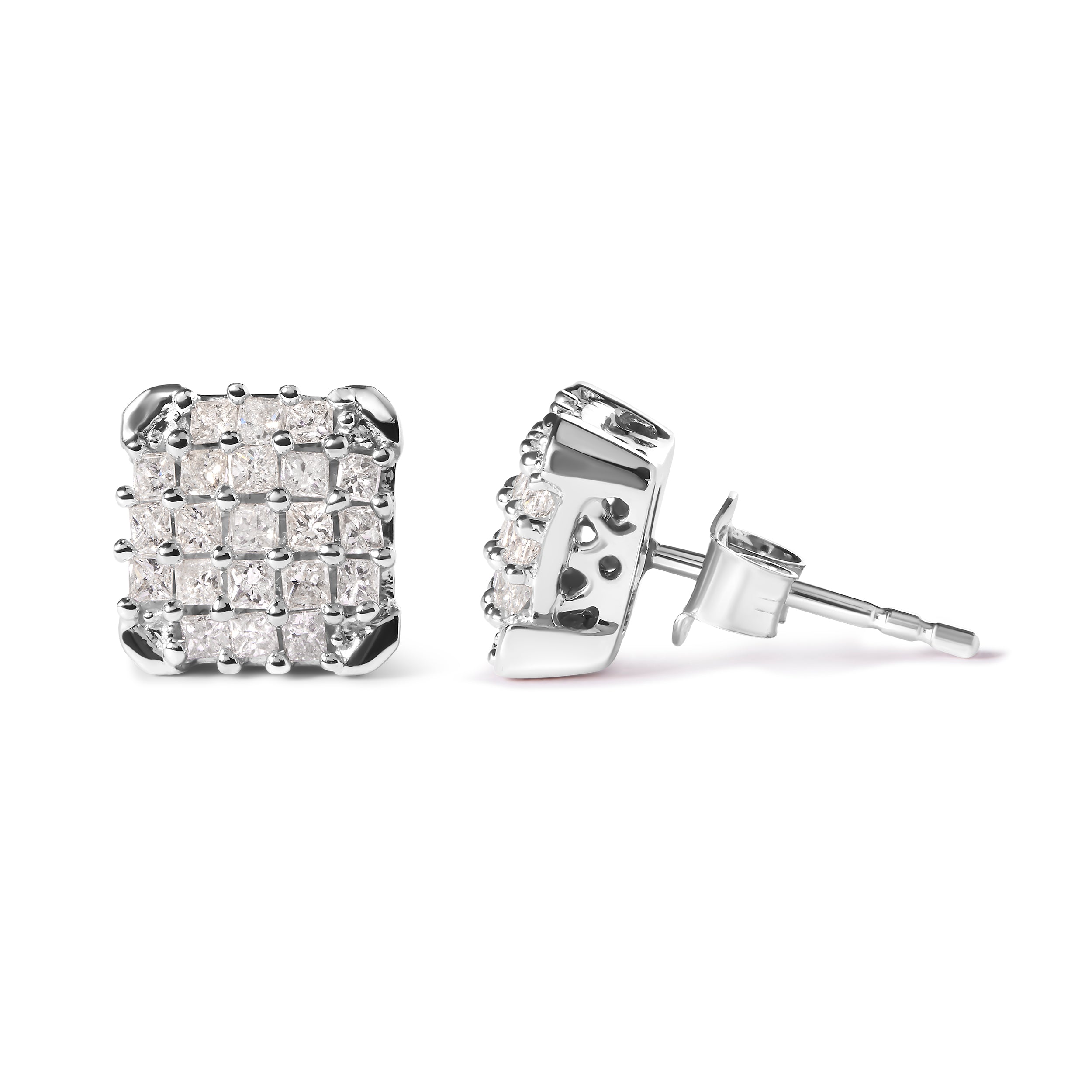 10K White Gold 3/4 Cttw Princess Diamond Composite Open Frame Stud Earrings (I-J Color, I1-I2 Clarity) by Bids.com