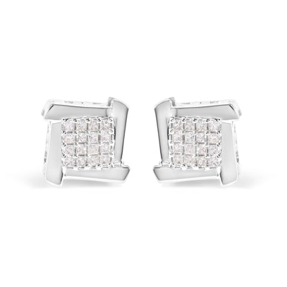 10K White Gold 1/2 Cttw Composite Princess Diamond Square and Swirl Stud Earrings (I-J Color, I1-I2 Clarity) by Bids.com