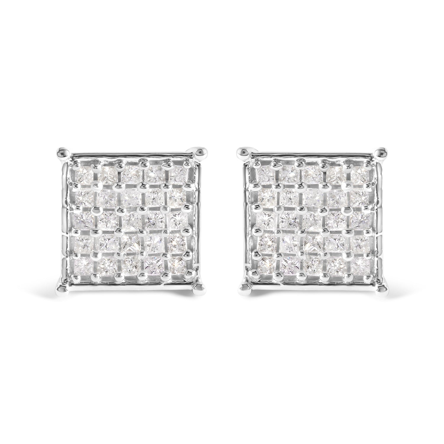 10K White Gold 3/4 Cttw Princess Diamond Composite Stud Earrings (I-J Color, I1-I2 Clarity) by Bids.com
