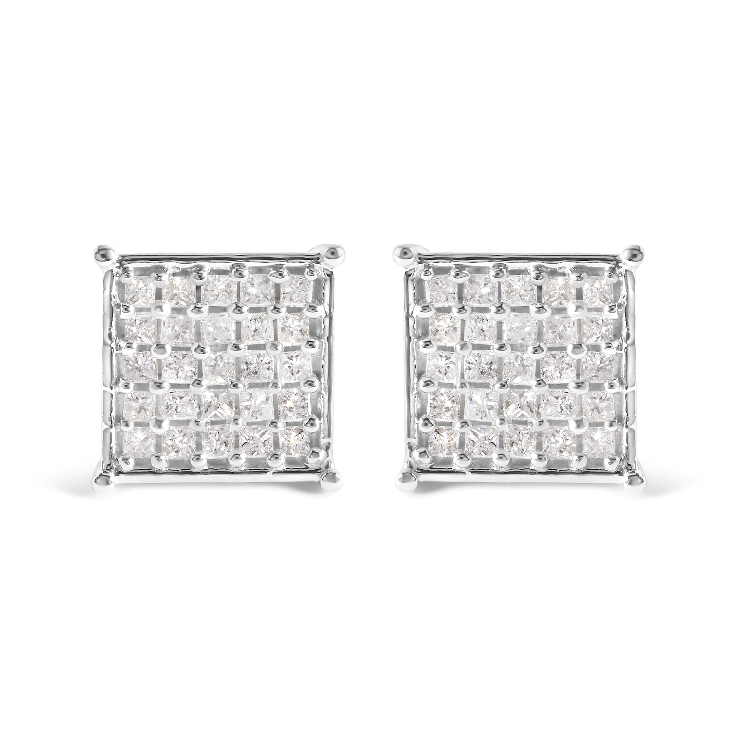 10K White Gold 3/4 Cttw Princess Diamond Composite Stud Earrings (I-J Color, I1-I2 Clarity) by Bids.com