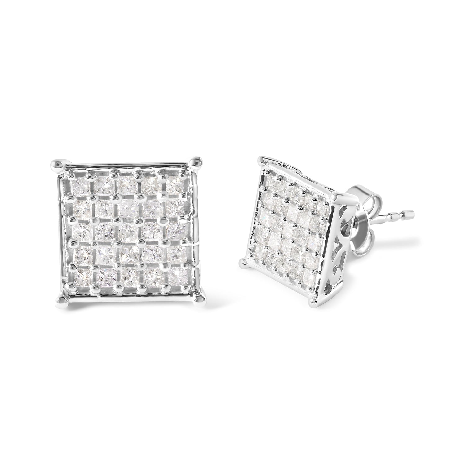 10K White Gold 3/4 Cttw Princess Diamond Composite Stud Earrings (I-J Color, I1-I2 Clarity) by Bids.com
