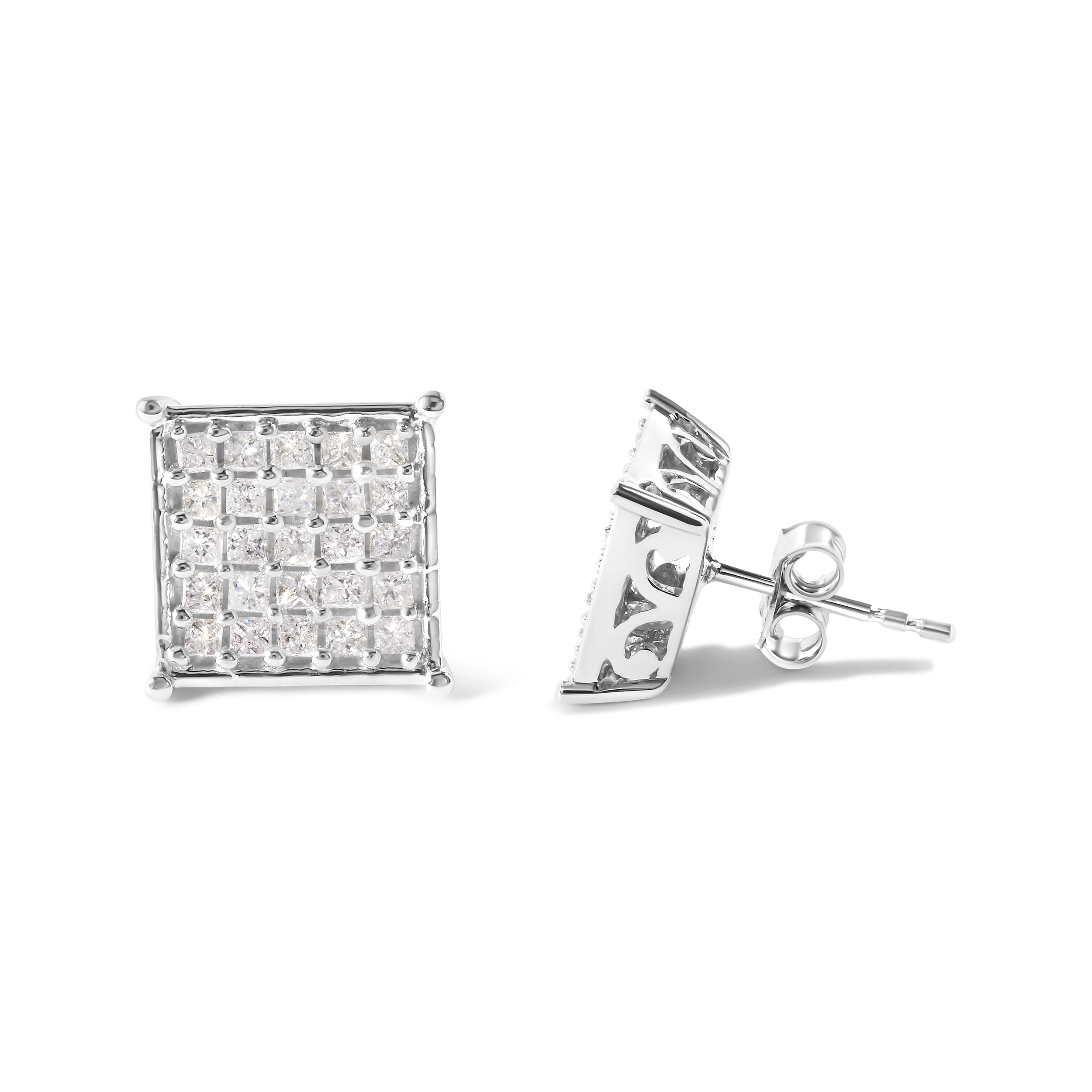 10K White Gold 3/4 Cttw Princess Diamond Composite Stud Earrings (I-J Color, I1-I2 Clarity) by Bids.com