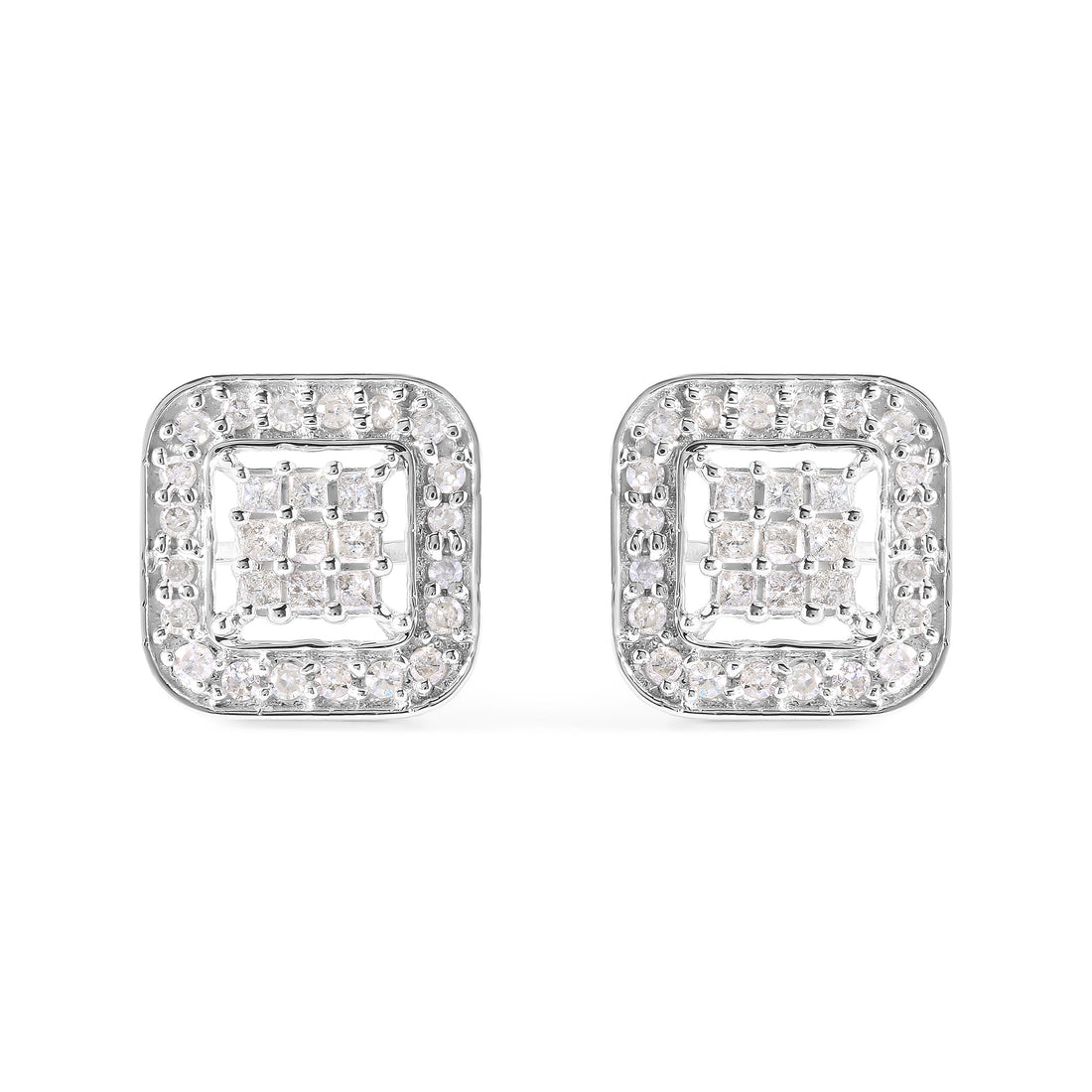 10K White Gold 5/8 Cttw Diamond Square Shaped Composite Stud Earrings (I-J Color, I1-I2 Clarity) by Bids.com