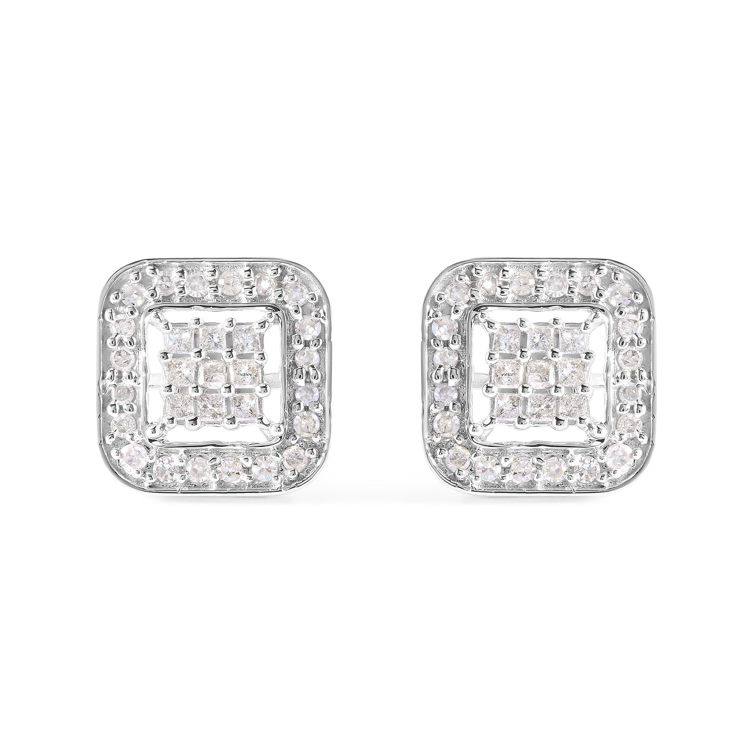 10K White Gold 5/8 Cttw Diamond Square Shaped Composite Stud Earrings (I-J Color, I1-I2 Clarity) by Bids.com