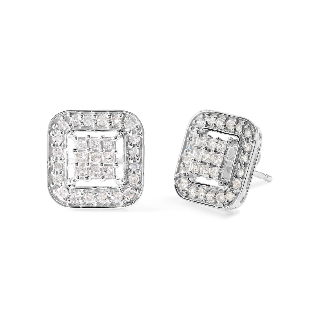 10K White Gold 5/8 Cttw Diamond Square Shaped Composite Stud Earrings (I-J Color, I1-I2 Clarity) by Bids.com