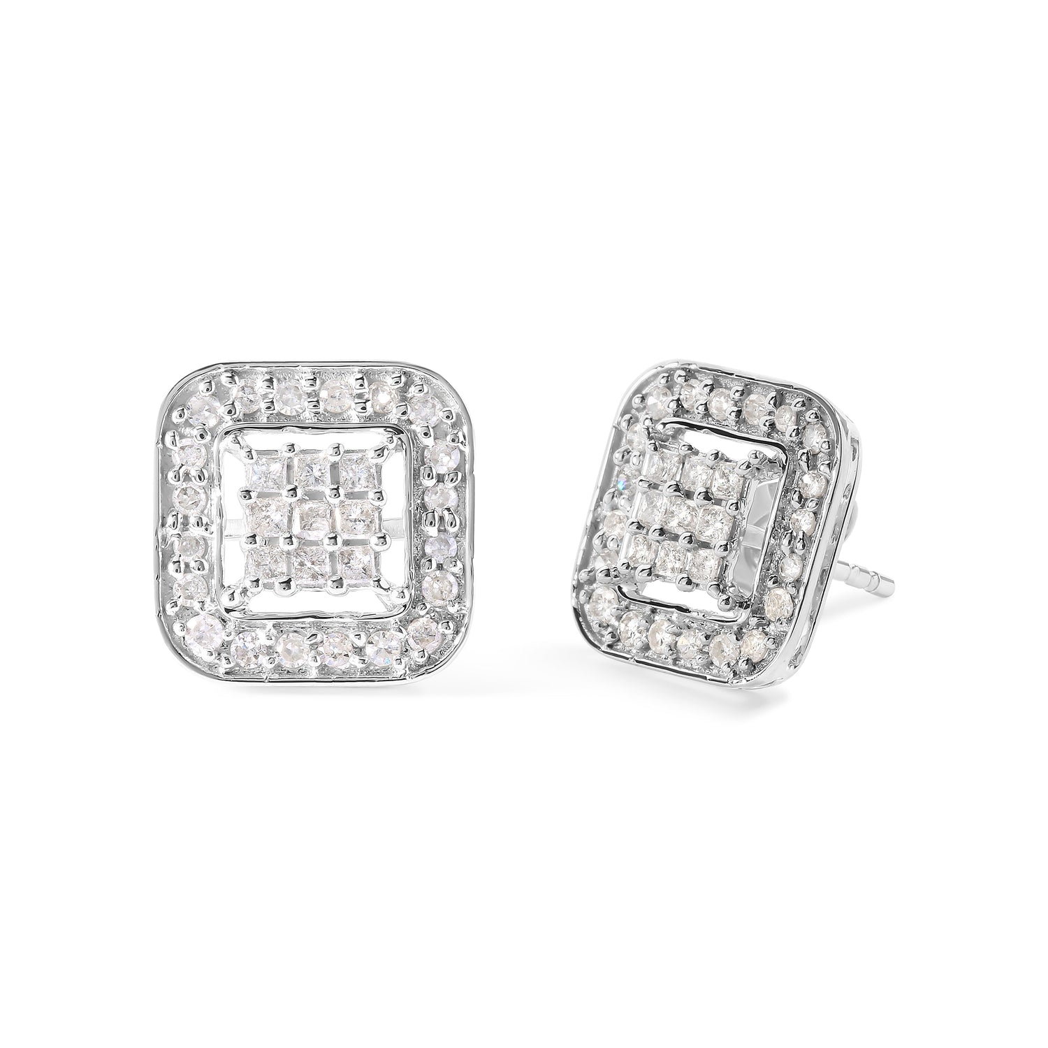 10K White Gold 5/8 Cttw Diamond Square Shaped Composite Stud Earrings (I-J Color, I1-I2 Clarity) by Bids.com