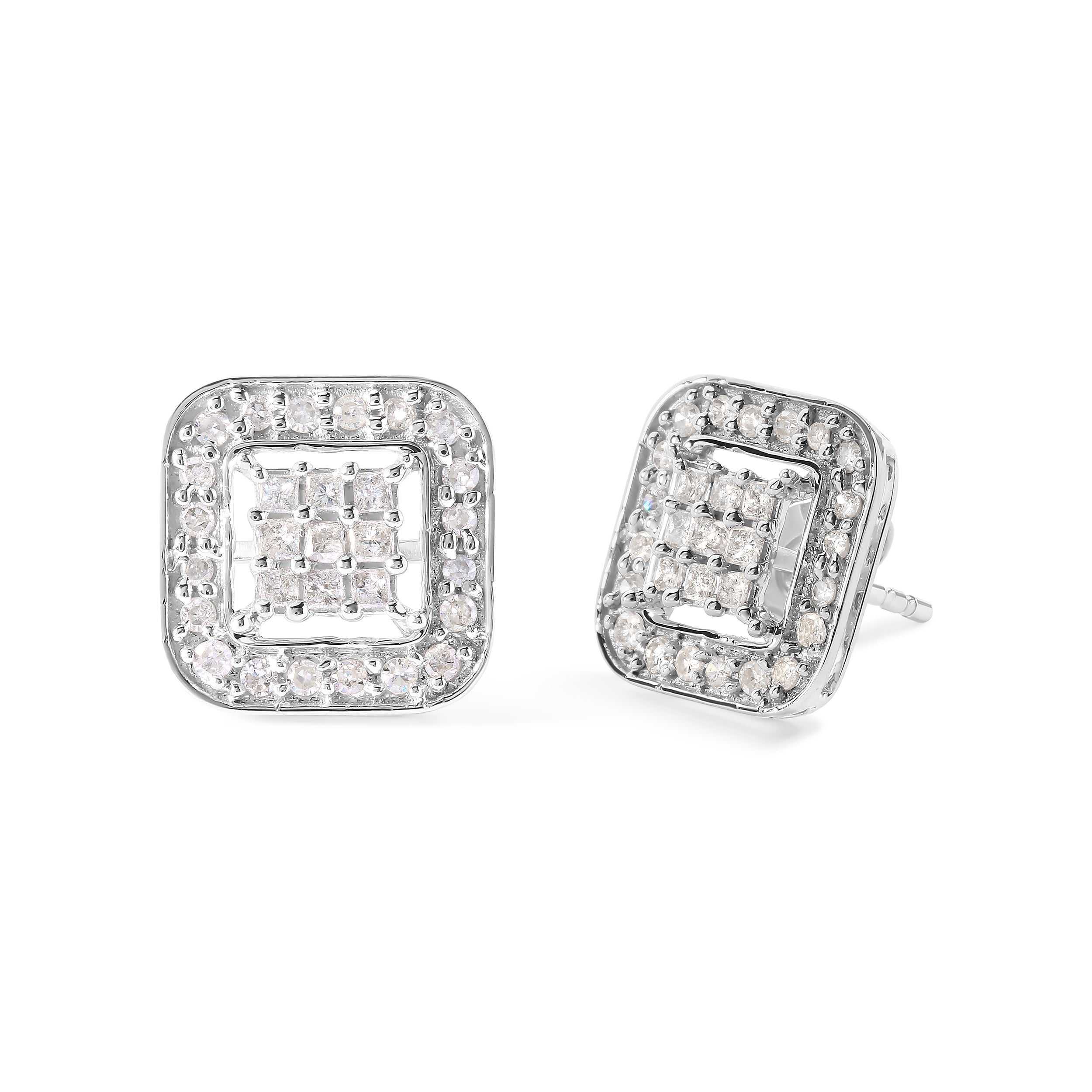 10K White Gold 5/8 Cttw Diamond Square Shaped Composite Stud Earrings (I-J Color, I1-I2 Clarity) by Bids.com