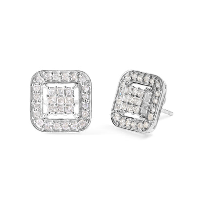 10K White Gold 5/8 Cttw Diamond Square Shaped Composite Stud Earrings (I-J Color, I1-I2 Clarity) by Bids.com