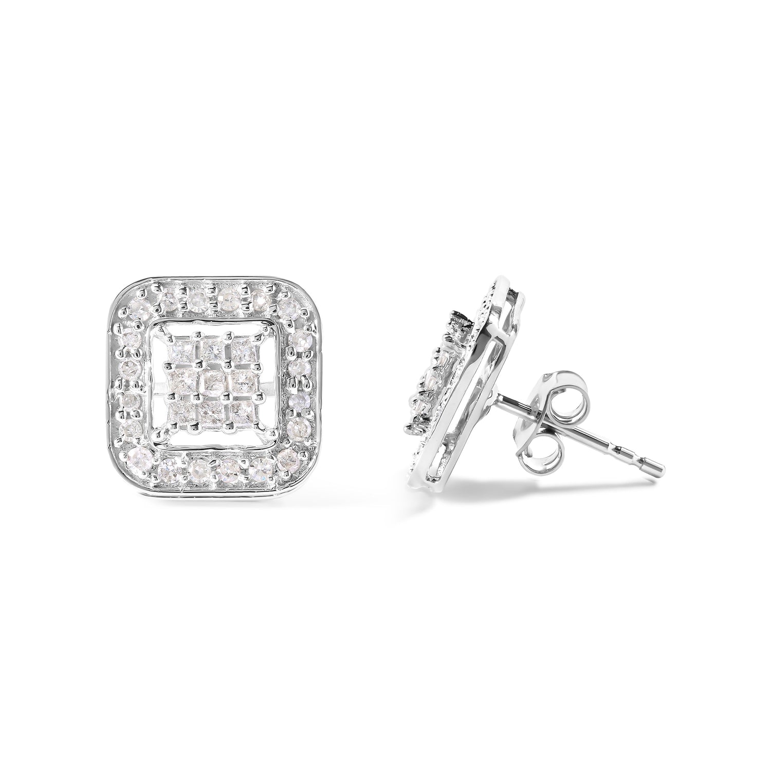 10K White Gold 5/8 Cttw Diamond Square Shaped Composite Stud Earrings (I-J Color, I1-I2 Clarity) by Bids.com
