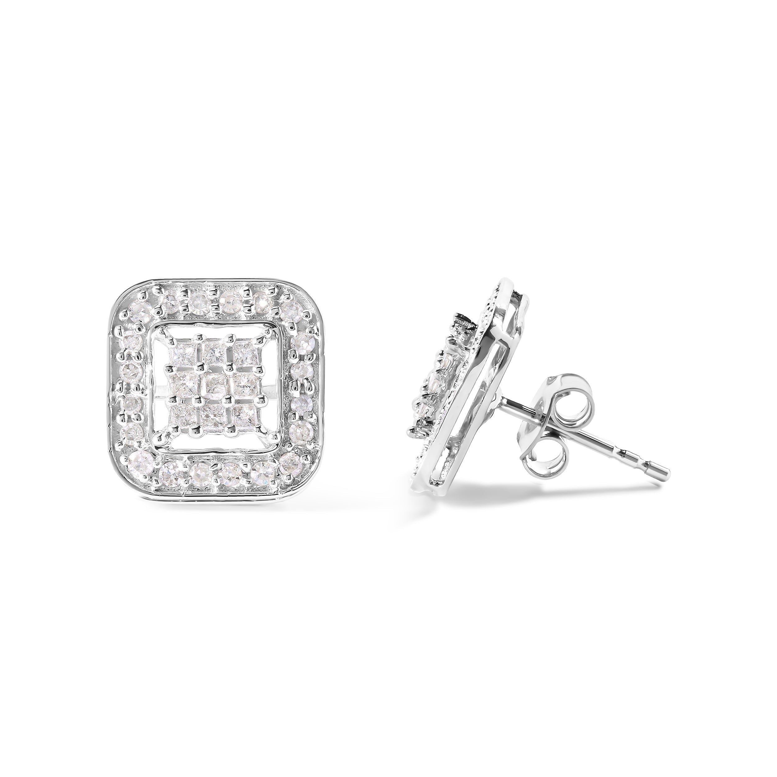 10K White Gold 5/8 Cttw Diamond Square Shaped Composite Stud Earrings (I-J Color, I1-I2 Clarity) by Bids.com