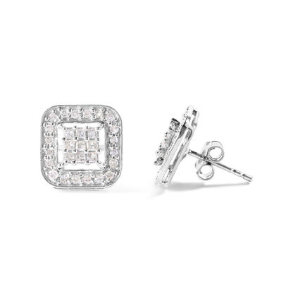 10K White Gold 5/8 Cttw Diamond Square Shaped Composite Stud Earrings (I-J Color, I1-I2 Clarity) by Bids.com