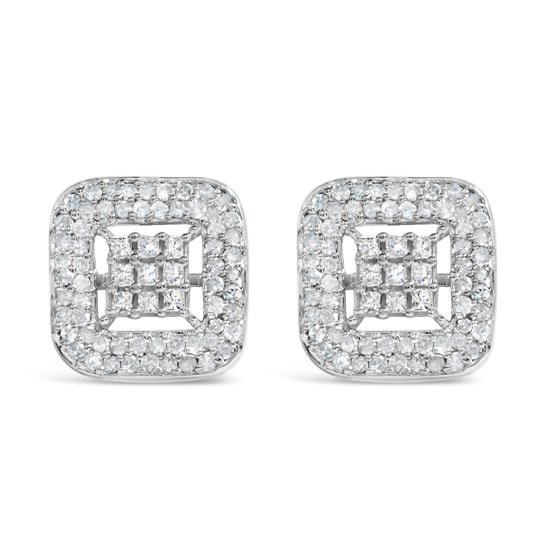 10K White Gold 1.00 Cttw Diamond Composite and Halo Stud Earrings (I-J Color, I1-I2 Clarity) by Bids.com