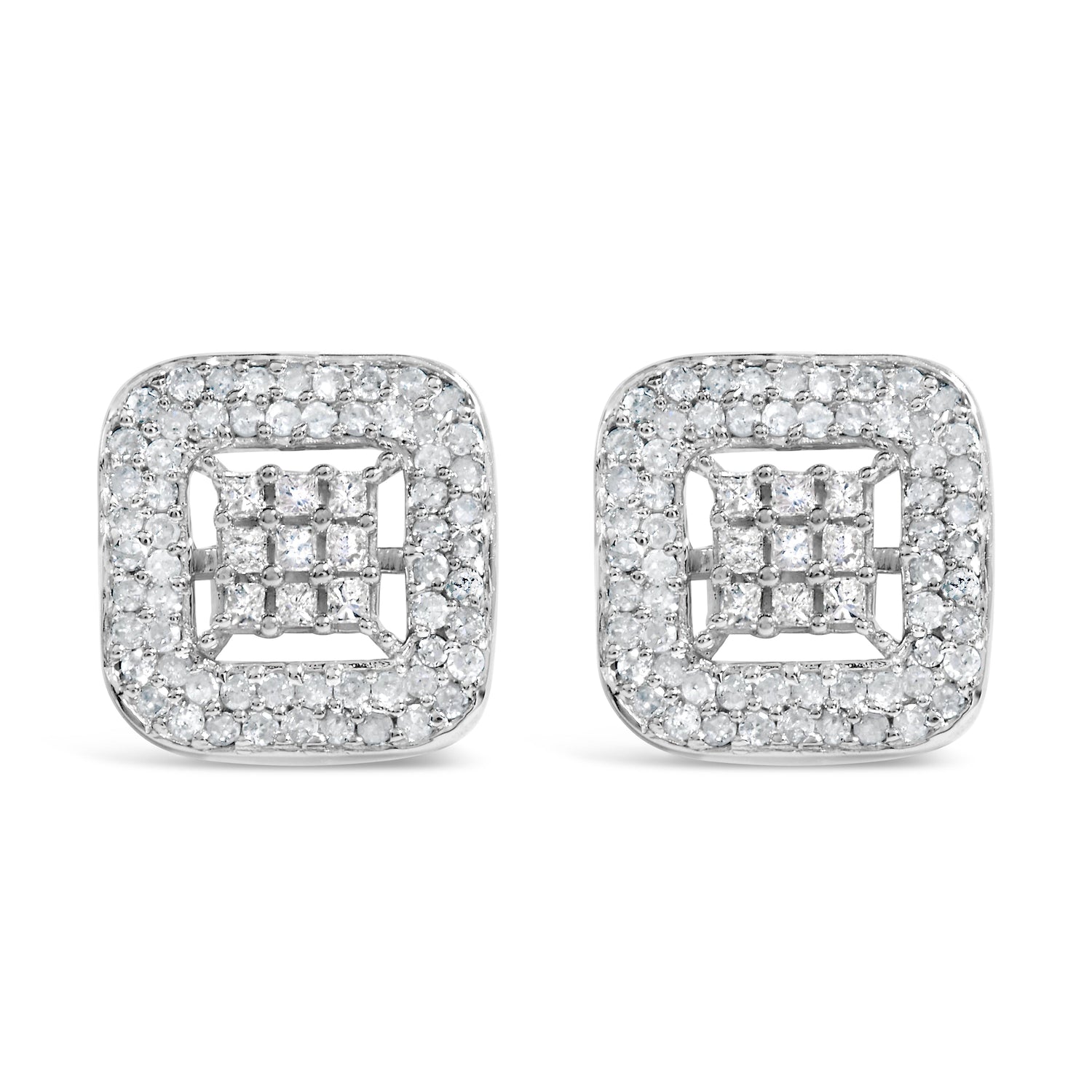 10K White Gold 1.00 Cttw Diamond Composite and Halo Stud Earrings (I-J Color, I1-I2 Clarity) by Bids.com