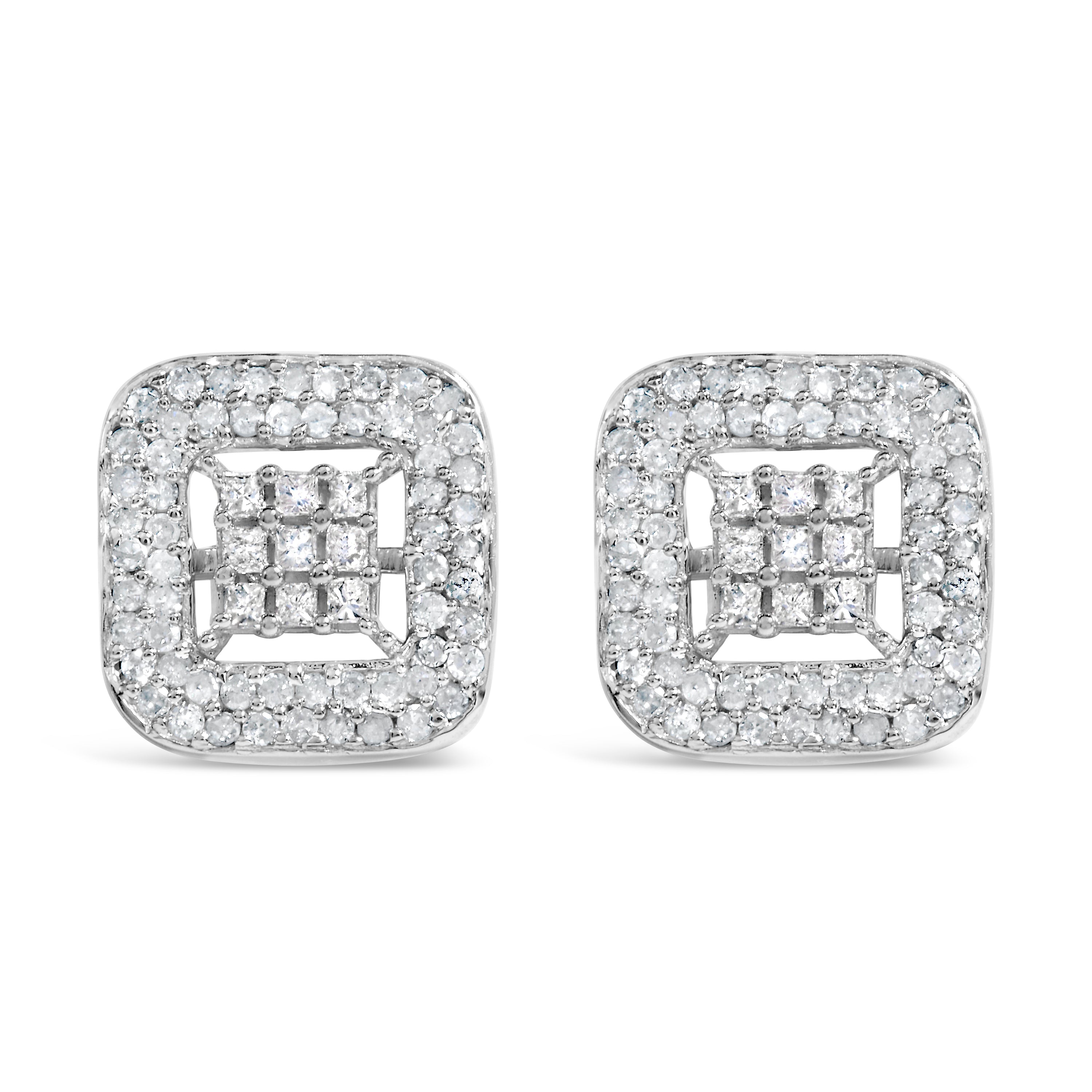 10K White Gold 1.00 Cttw Diamond Composite and Halo Stud Earrings (I-J Color, I1-I2 Clarity) by Bids.com