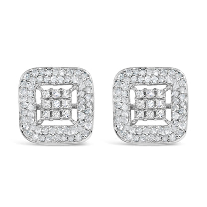 10K White Gold 1.00 Cttw Diamond Composite and Halo Stud Earrings (I-J Color, I1-I2 Clarity) by Bids.com