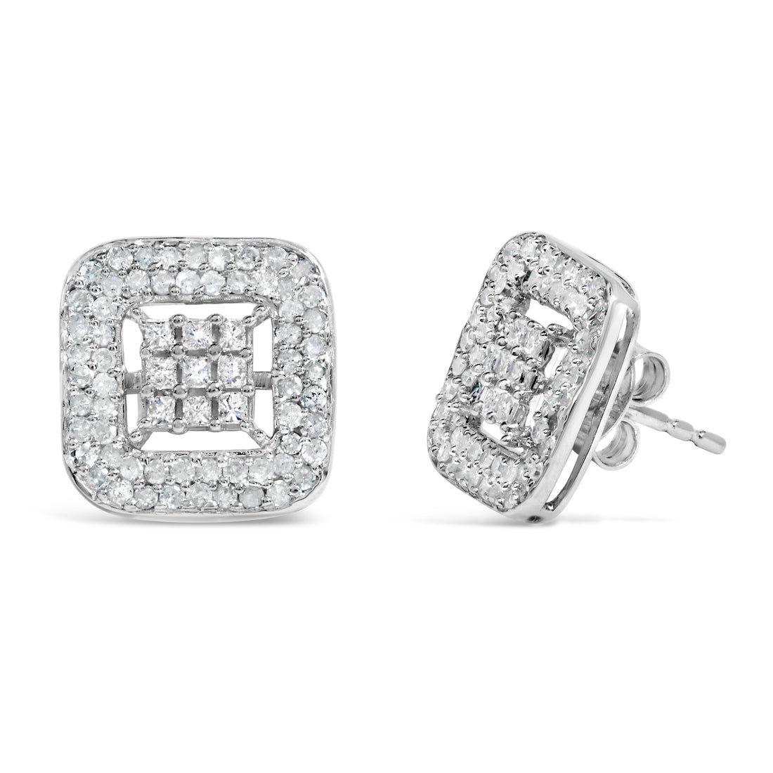 10K White Gold 1.00 Cttw Diamond Composite and Halo Stud Earrings (I-J Color, I1-I2 Clarity) by Bids.com